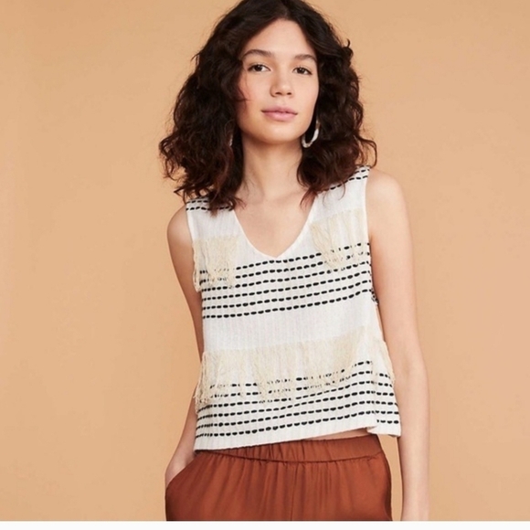 Madewell Lou & Grey Striped Fringe Cream Cropped Tank - Picture 2 of 6
